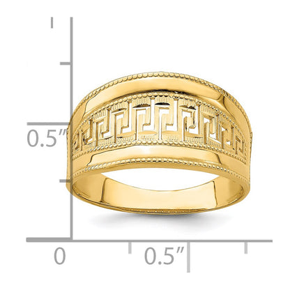 14K Yellow Gold Tapered Greek Key Ring
