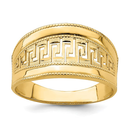 14K Yellow Gold Tapered Greek Key Ring