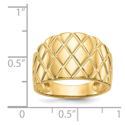 14K Yellow Gold Marquise Pattern Dome Ring