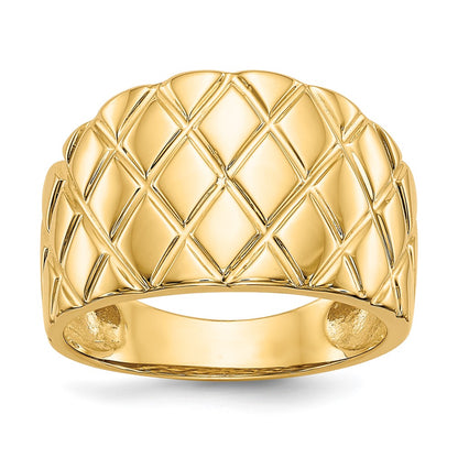 14K Yellow Gold Marquise Pattern Dome Ring