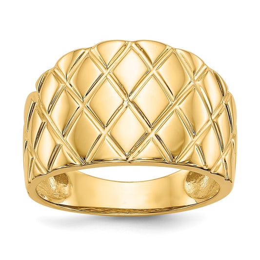 14K Yellow Gold Marquise Pattern Dome Ring