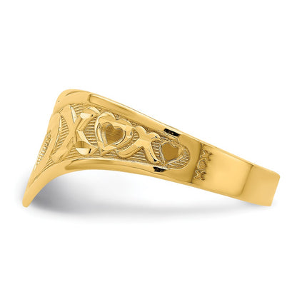 14K Yellow Gold XO V-Shaped with Cut-Out Heart Ring