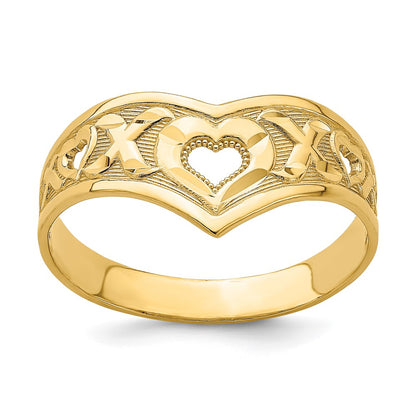 14K Yellow Gold XO V-Shaped with Cut-Out Heart Ring