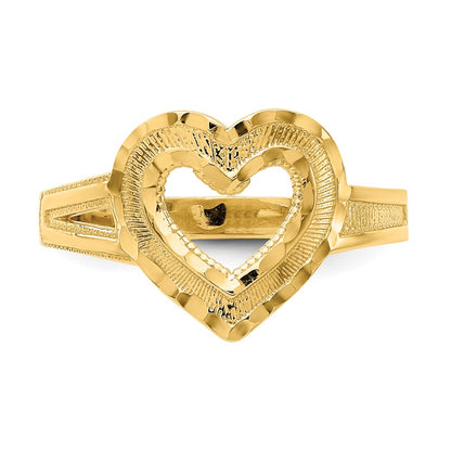 14K Yellow Gold Diamond-cut Cut-Out Heart Ring