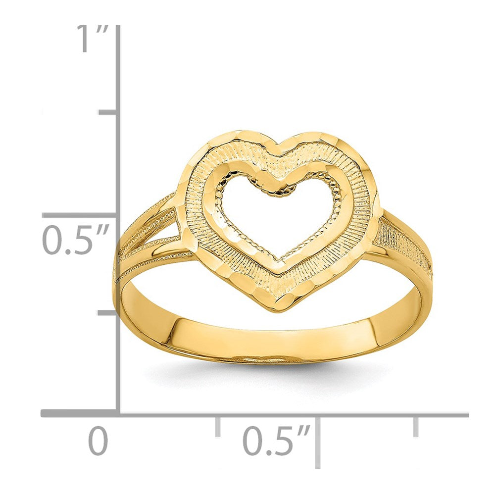 14K Yellow Gold Diamond-cut Cut-Out Heart Ring