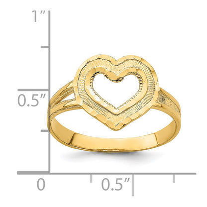 14K Yellow Gold Diamond-cut Cut-Out Heart Ring