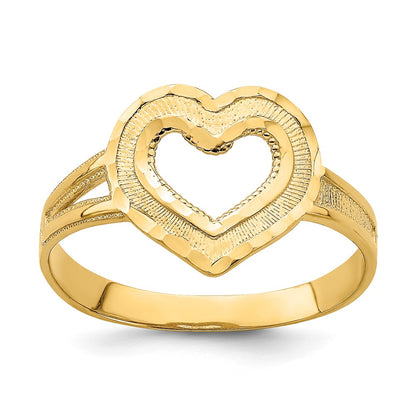 14K Yellow Gold Diamond-cut Cut-Out Heart Ring
