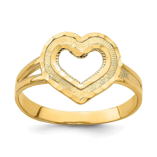 14K Yellow Gold Diamond-cut Cut-Out Heart Ring