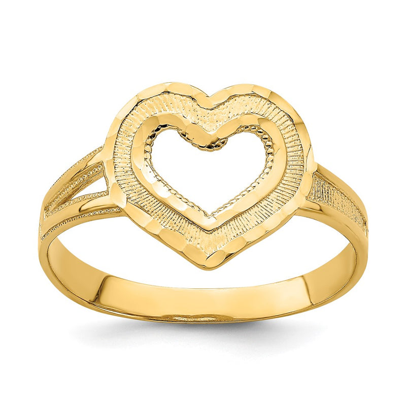 14K Yellow Gold Diamond-cut Cut-Out Heart Ring