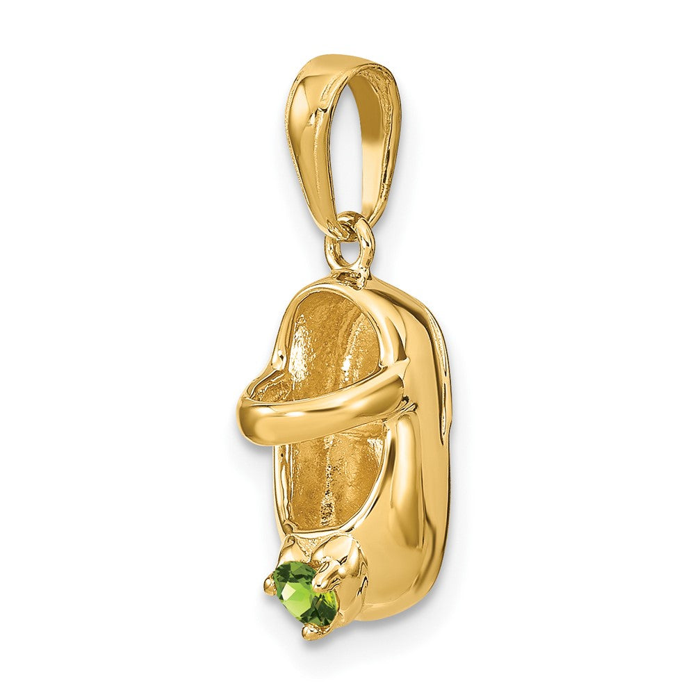 14k Yellow Gold 3-D August/Synthetic Stone Engraveable Baby Shoe Charm