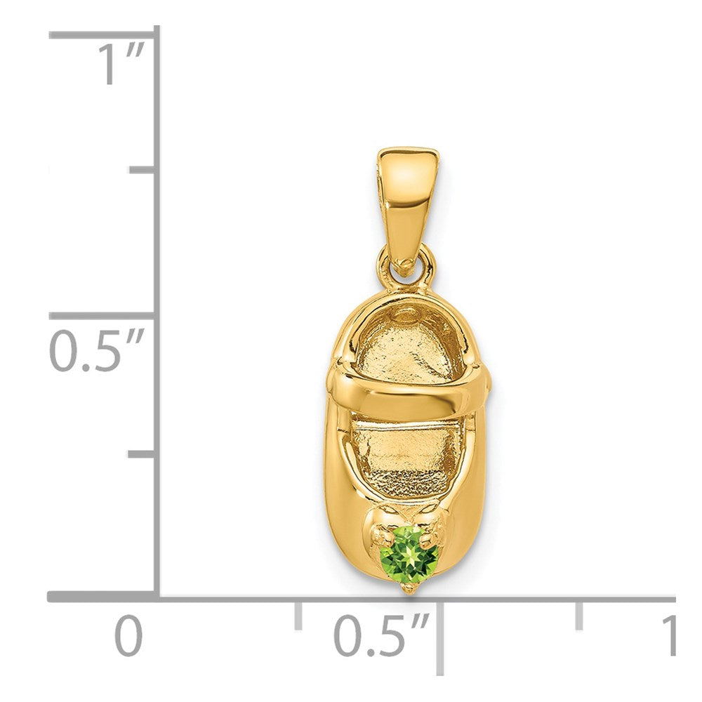 14k Yellow Gold 3-D August/Synthetic Stone Engraveable Baby Shoe Charm
