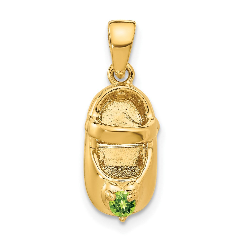 14k Yellow Gold 3-D August/Synthetic Stone Engraveable Baby Shoe Charm