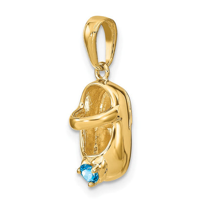 14k Yellow Gold 3-D December/Synthetic Stone Engraveable Baby Shoe Charm