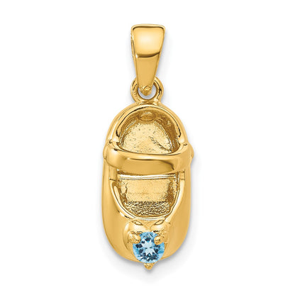 14k Yellow Gold 3-D December/Synthetic Stone Engraveable Baby Shoe Charm