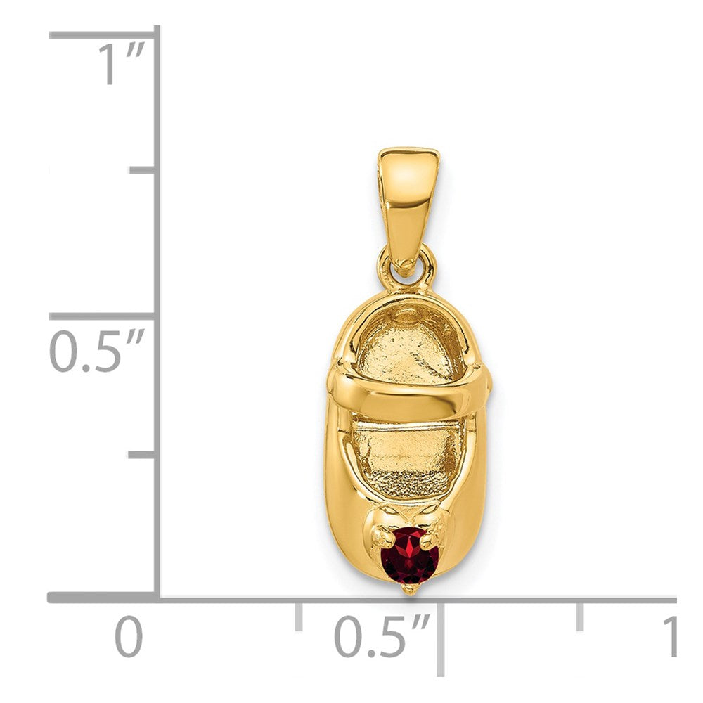 14k Yellow Gold 3-D January Engraveable Red Synthetic Stone Baby Shoe Charm