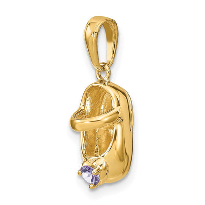 14k Yellow Gold 3-D June Synthetic Stone Engraveable Baby Shoe Charm