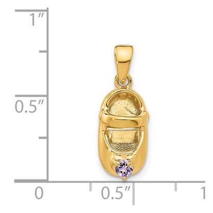 14k Yellow Gold 3-D June Synthetic Stone Engraveable Baby Shoe Charm