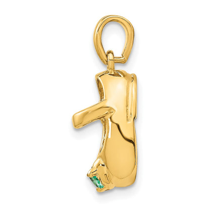 14k Yellow Gold 3-D May/Synthetic Stone Engraveable Baby Shoe Charm