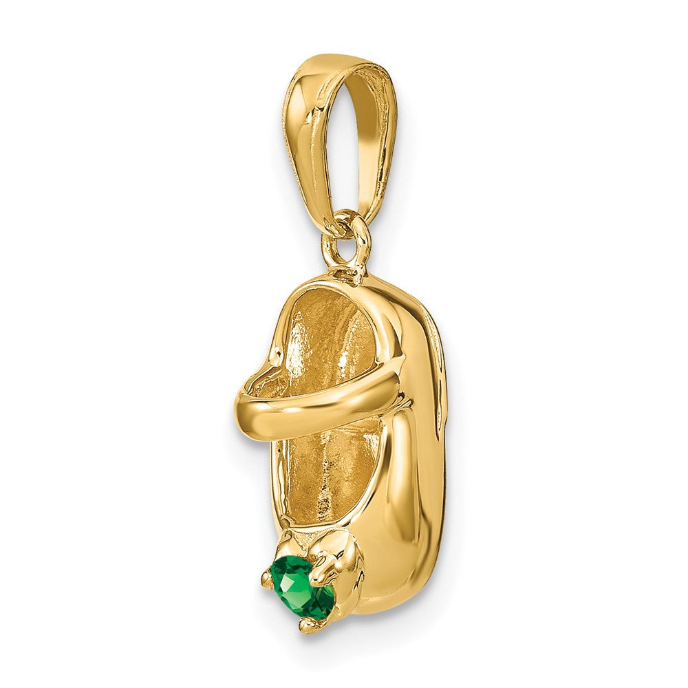 14k Yellow Gold 3-D May/Synthetic Stone Engraveable Baby Shoe Charm