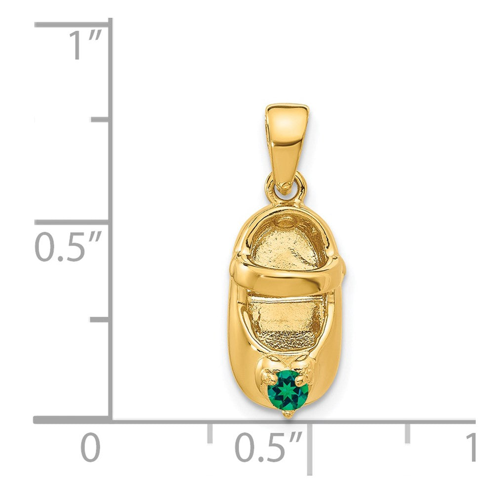 14k Yellow Gold 3-D May/Synthetic Stone Engraveable Baby Shoe Charm