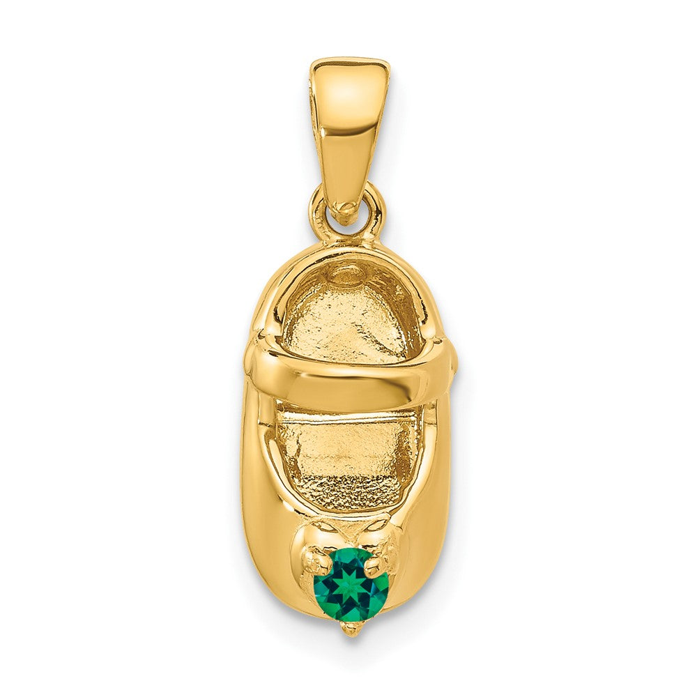 14k Yellow Gold 3-D May/Synthetic Stone Engraveable Baby Shoe Charm