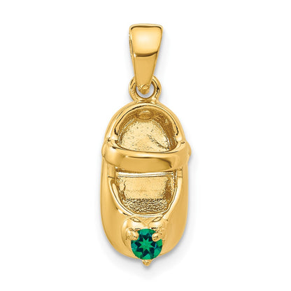14k Yellow Gold 3-D May/Synthetic Stone Engraveable Baby Shoe Charm