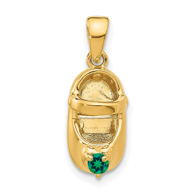14k Yellow Gold 3-D May/Synthetic Stone Engraveable Baby Shoe Charm