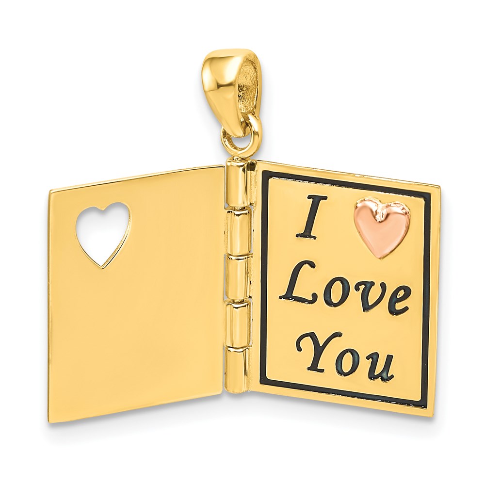 14k Two-tone Gold Moveable 3D DEAREST MOM Book Pendant