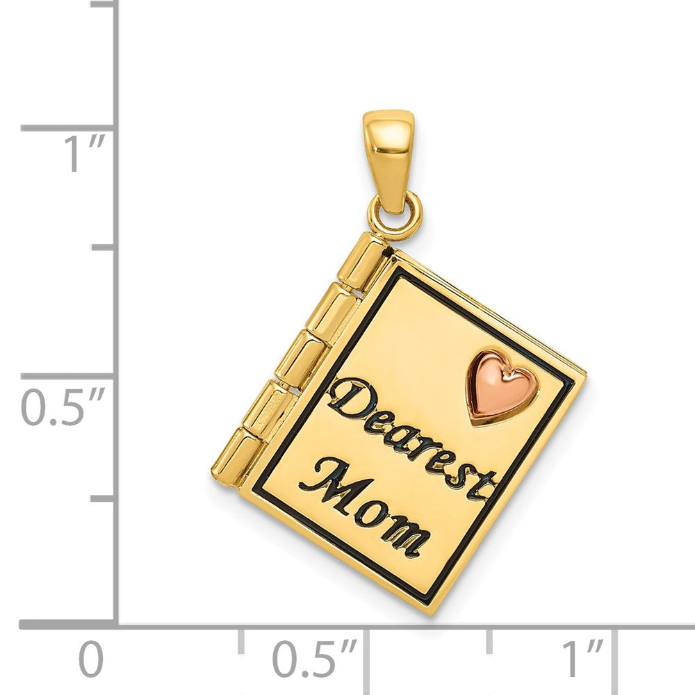 14k Two-tone Gold Moveable 3D DEAREST MOM Book Pendant