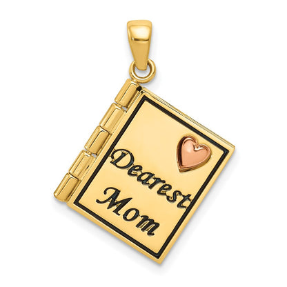 14k Two-tone Gold Moveable 3D DEAREST MOM Book Pendant