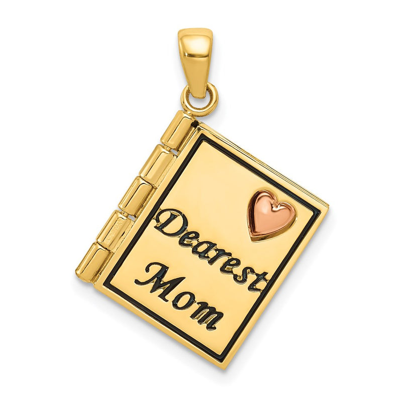 14k Two-tone Gold Moveable 3D DEAREST MOM Book Pendant