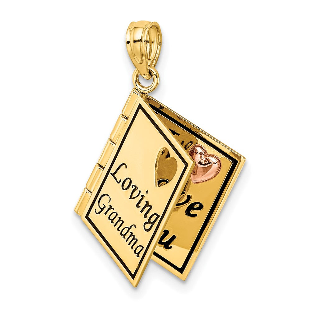14k Two-tone Gold 3D Enameled LOVING GRANDMA Book Pendant