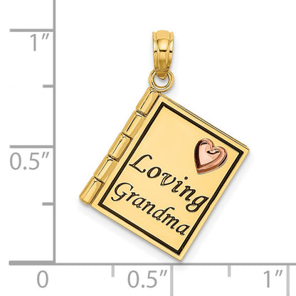 14k Two-tone Gold 3D Enameled LOVING GRANDMA Book Pendant
