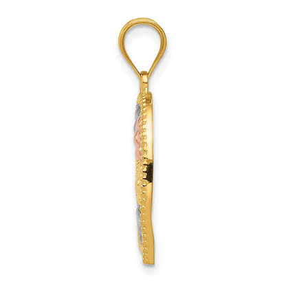 14k Tri-Color Gold Tricolor MOM & Flowers Pendant