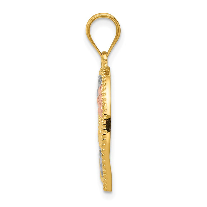 14k Tri-Color Gold Tricolor MOM & Flowers Pendant