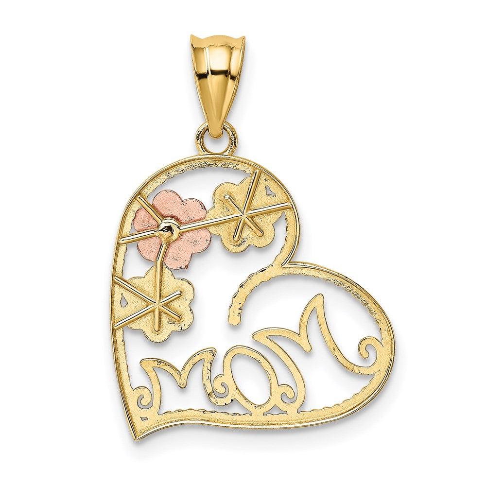14k Tri-Color Gold Tricolor MOM & Flowers Pendant