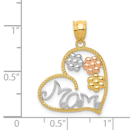 14k Tri-Color Gold Tricolor MOM & Flowers Pendant
