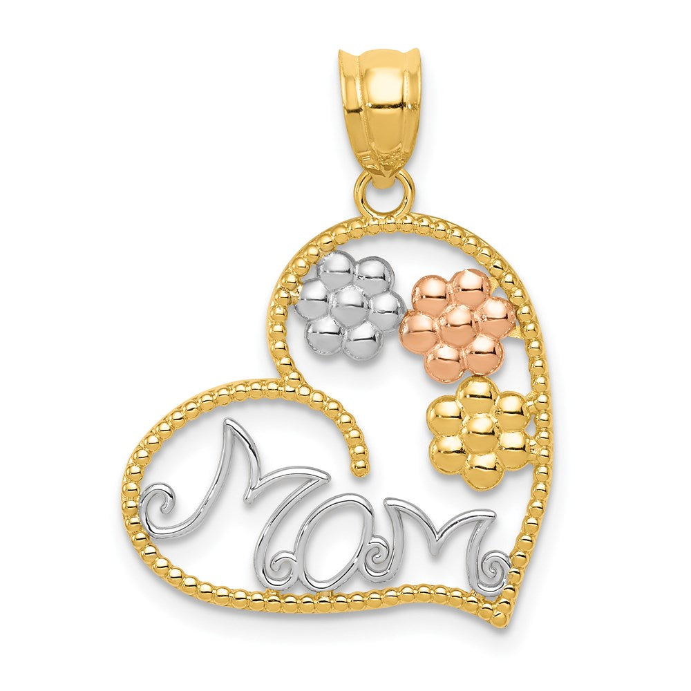 14k Tri-Color Gold Tricolor MOM & Flowers Pendant