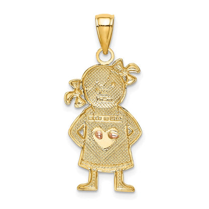 14k Two-tone Gold Yellow and Rose Gold w/Rhodium Girl Pendant