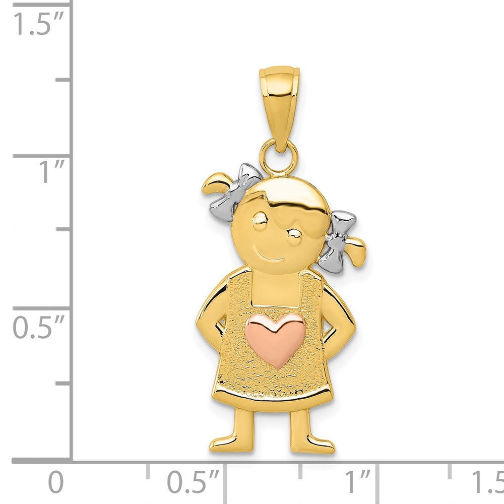 14k Two-tone Gold Yellow and Rose Gold w/Rhodium Girl Pendant