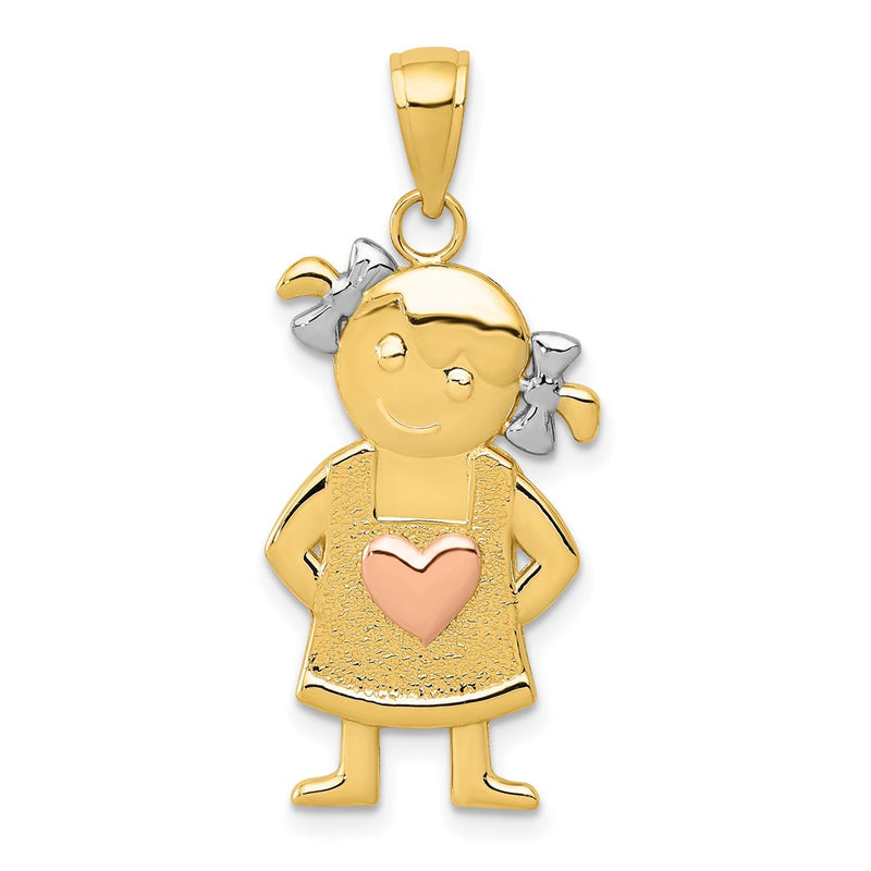14k Two-tone Gold Yellow and Rose Gold w/Rhodium Girl Pendant