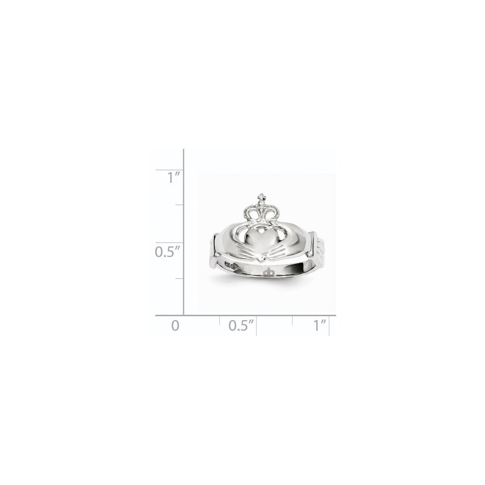 14k White Gold Polished Claddagh Ring