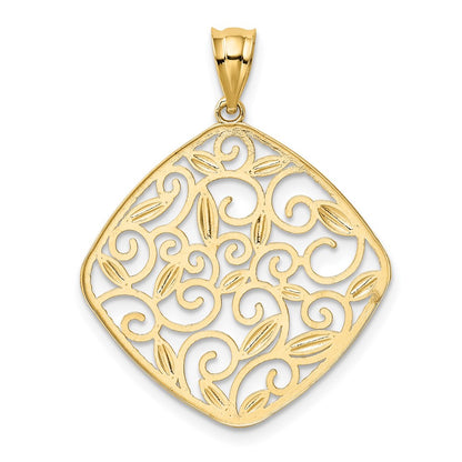 14k Yellow & Rhodium Gold w/Rhodium Diamond-Cut Filigree Swirl Pendant