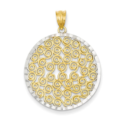 14k Yellow & Rhodium Gold & Rhodium Round Pendant