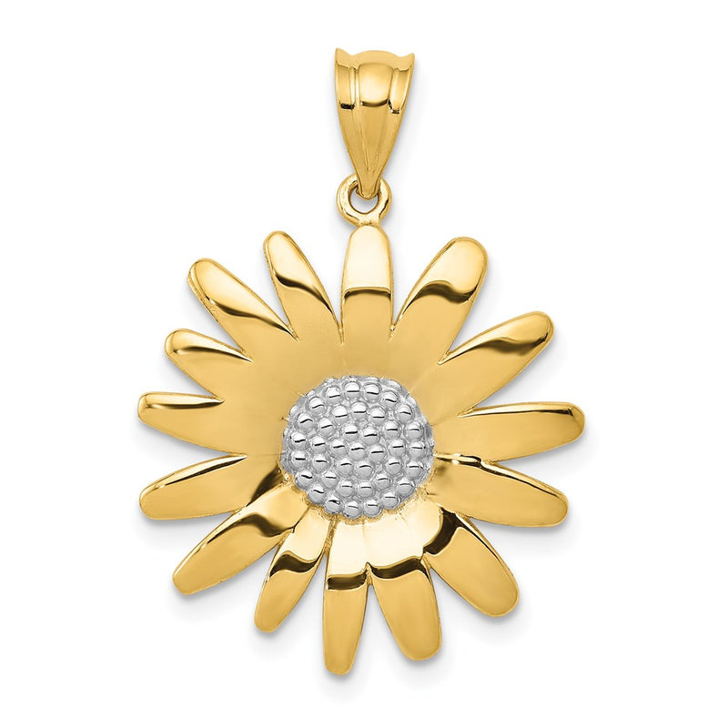 14k Yellow & Rhodium Gold w/Rhodium Sunflower Pendant