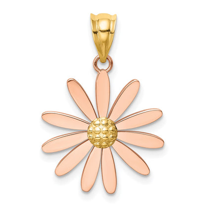 14k Two-tone Gold Rose and Yellow Gold Daisy Pendant