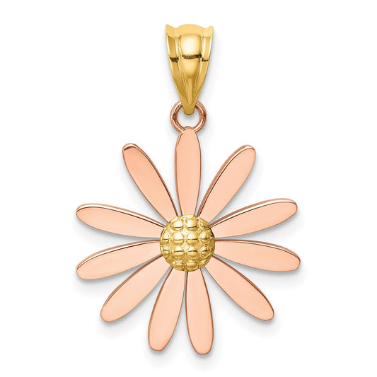 14k Two-tone Gold Rose and Yellow Gold Daisy Pendant