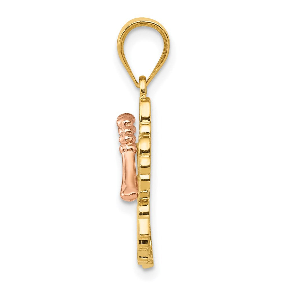 14k Two-tone Gold Yellow and Rose Gold Hibiscus Flower Pendant