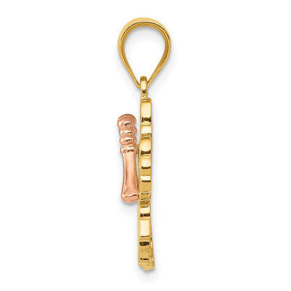 14k Two-tone Gold Yellow and Rose Gold Hibiscus Flower Pendant