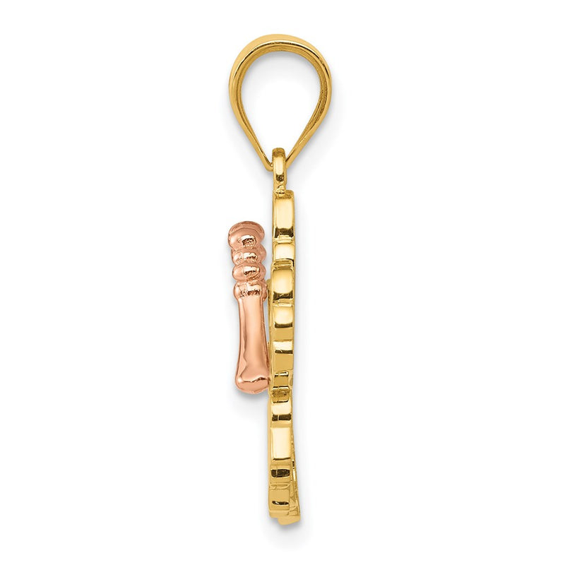 14k Two-tone Gold Yellow and Rose Gold Hibiscus Flower Pendant